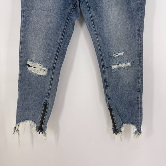 One Teaspoon Size 27 Rocky Blue Distressed Chewed Hem Freebirds Ankle Zip Jeans - Picture 2 of 7
